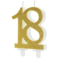 partydeco Geburtstagskerze, Geburtstagskerzen 18 Jahre 7.5cm, gold / glitzer