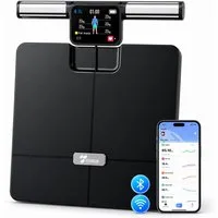 ibettertec Körper-Analyse-Waage Fitness Körperfettwaage mit 8 sensoren,App-Steuerung,Bluetooth, mit App zur Übertragung und Tracking der Messwerte, Körper & Viszeralfett, Muskelmasse, BMI & RMR,Tragkraft 180 kg.