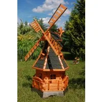 DSH DEKO SHOP HANNUSCH Gartenfigur Windmühle mit Gauben und Solar-Beleuchtung – Höhe 1,4 Meter