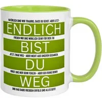 Momentals Tasse Abschied – „Endlich bist du weg“ – Abschiedsgeschenk für Kollegen, Gratis Versand · Links-&Rechtshänder · Spülmaschinenfest