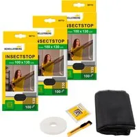 SCHELLENBERG Fliegengitter-Gewebe für Fenster ohne bohren, (Set, 3-St), Insektenschutz mit Klettband, 100 x 130 cm, anthrazit und weiß
