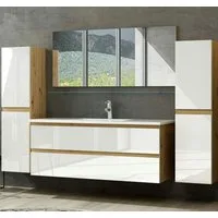Homeline Badmöbel-Set Leonard-90-1x H, (Badmöbel Set Eiche Artizan/ Weiss Hochglanz Badezimmermöbel 5 Teilg Leonard 90 cm, 5-St)