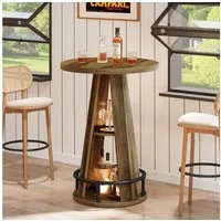 Tribesigns Bartisch 100 cm Stehtisch, Bistrotisch mit Stauraum und Fußstütze, Küchentisch