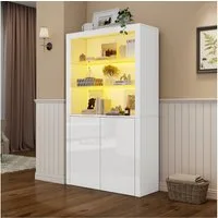 OKWISH Vitrine Hochglanz-Aufbewahrungsschrank (Sideboard, Wohnzimmerschrank, Organizer, 1-St., Displayschicht aus gehärtetem Glas) mit LED-Leuchten