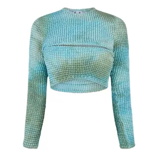 Off White - Kurzes Top für Damen, Ausschnitt (Blau)