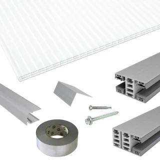 Polycarbonat Stegplatten | Terrassendach-Set | Mendiger Classic Verlegeprofil | 16 mm | opal-weiß