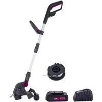 Gomag Akku-Rasentrimmer GO-RT300 + 2,0 Ah Starterkit, 0,16 cm Arbeitsbreite Faden, (Set), Schutzhülle mit Fadenmesser und ausklappbarem Pflanzenschutzbügel
