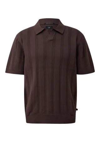 Q/S designed by - Polo-Shirt aus Rippstrick braun - Gr. - L