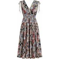 ITALY VIBES Sommerkleid - Paisley Viskosekleid mit Smokbund und V-Ausschnitt für Damen