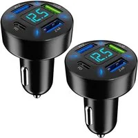 Casativo Beleuchtetes 4 Port Auto USB-Ladegerät USB-Ladegerät (2-tlg., 50 Watt, Spannungsanzeige, 1x USB-C & 3x USB-A)