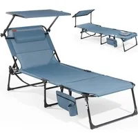HOMECALL Gartenliege Sonnenliege mit Gesichtsöffnung und Sonnendach, klappbarer Liegestuhl, bis180 kg 200x70cm 4-Fach verstellbare Rückenlehne, 1 St., für Garten, Strand und Camping