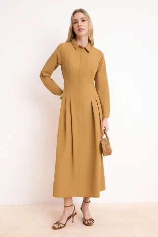 Braunes, flaches, langes, lässiges/alltagstaugliches A-Linien-Hijab-Kleid für Damen