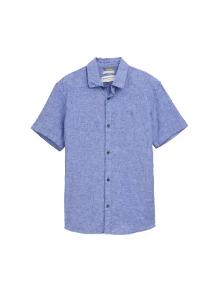 Denim Tom Tailor - Regular Fit Kurzarmhemd mit Leinenanteil royal blue chambray - Gr. - S