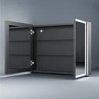 WDWRITTI Spiegelschrank Alu Badezimmerspiegelschrank mit beleuchtung 2-türig 3Licht Dimmbar (Schrank Badezimmer Schwarz, Anti-fog, Speicherfunktion) 80 B x 60 H x 13,5 T cm