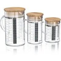 Arendo Messbecher 250ml, 500 ml & 1000 ml Glas Messkrug Set mit Bambusdeckel, luftdicht, Glas, (Set, 3-St), Küchenbehälter, Silikondichtung, für Mehl Zucker Gewürze Süßigkeiten