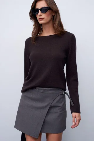 Kaschmir-Rippboot-Ausschnitt-Pullover