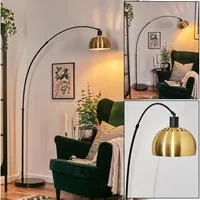 hofstein Bogenlampe Stehlampe aus Metall m. Marmorfuß in Schwarz/Messing gebürstet/Gold, ohne Leuchtmittel, verstellbar, im Retro/Vintage-Design, Fußschalter, Lichteffekt, E27