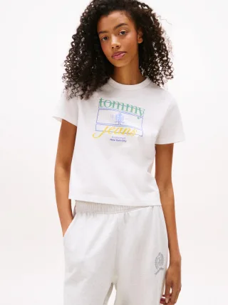 Tommy Jeans - T-Shirt mit Frontprint weiß - Gr. - XS