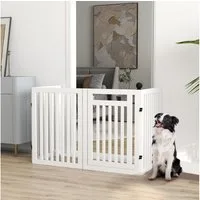 PawHut Hundegitter für Tiere 4 Stücke freistehende Sicherheitsgitter faltbar, Weiß, MDF (Schutzgitter, 1 St., Konfigurationsgitter), 240L x 1.8B x 81H