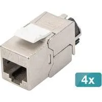 Cat.6a Keystone-Modul, geschirmt silber, 4 Stück, mit intelligentem Kabelmanager