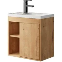 UEV Waschtisch klein Waschbecken mit Unterschrank set Badmöbel Gäste-WC (Breit 50cm, Komplett-Set, Badezimmmer Schrank für Gäste WC, Unterschrank mit Harzbecken Wasserhahn Pop-up-Ablassventil), Waschtischunterschrank hängend Breit 50,5cm