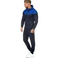 L.gonline Freizeitanzug Herren Jogginganzug, Freizeitanzug 984 schwarz/blau L (Kapuzenjacke mit Reißverschluss, Hose, 2-tlg), Fitness Freizeit Casual