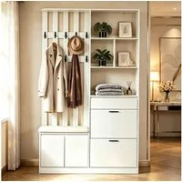 Merax Garderobenschrank mit Sitzbank, 2 Schuhklappen, Schublade, 2 Türen und 10 Haken (1-St) Flurgarderobe Garderobe für Eingangsbereich, 120x30x200cm