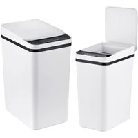 relaxdays Mülleimer 9L & 15L mit Sensor 2er-Set, Weiß-Weiß