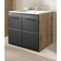 Inn.Furn Waschtisch Cover (Set in Schwarz matt mit Eiche, Waschplatz Breite 60 cm), inkl. Keramik Waschbecken