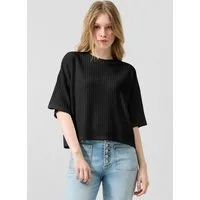 QS Kurzarmshirt T-Shirt Boxy Shirt mit Strickstruktur