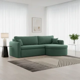 Ecksofa Schlafsofa FELIZ Stoff Faro Grün Ottomane Rechts