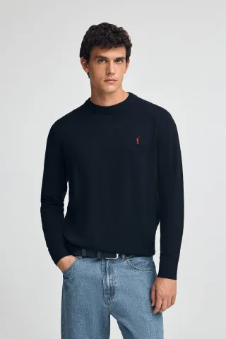 Pullover marineblau aus Wollgemisch mit gesticktem Rigby Go-Logo
