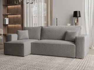 Ecksofa Schlafsofa Sofa ADARA in Stoff Centaur Grau Ottomane Links