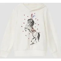 s.Oliver Sweatshirt Sweatshirt Hoodie mit Glitzer-Frontprint und kuscheliger Innenseite