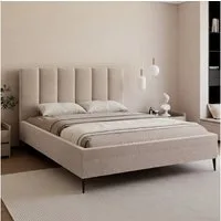 Goldstoff Polsterbett Modernes Bett "GERMAIN" mit hohem Kopfteil und integriertem Bettkasten (120–200x200 cm, Kopfteilhöhe: 90/110 cm, Seitenhöhe: 25/40 cm), Elegantes Bett mit Stauraum und wählbarer Kopfteilhöhe