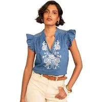 Love & Roses Blusentop Love & Roses Kurzarmoberteil mit Stickerei (1-tlg)
