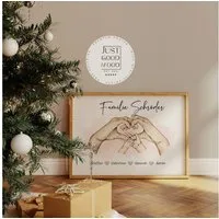 JUSTGOODMOOD Poster Familien Personalisiert Geschenkidee Personalisierte Namen Herz Verbun, Eltern + 2 Kinder (1 St)