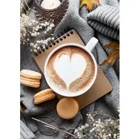 artissimo Deco-Panel Bild 20x30 cm Hochformat / Wandbild klein Küche / cozy modern boho, Küchenbild: Kaffee mit Herz in Grau Beige