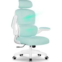 Fukstern Bürostuhl Ergonomischer Bürostuhl mit 90° klappbaren Armlehnen (Verstellbare Kopfstütze, atmungsaktiver Mesh-Bezug, Rücken- und Taillenstütze, Neigung fixierbar bei 90° (maximal kippbar bis 135), bis 150 kg belastbar