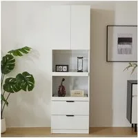 Ulife Hochschrank Küchenschränke, Lagerschränke, Multifunktionsschränke 2 Türen, 2 Schubladen, Mikrowellenregale, mit Kippschutz