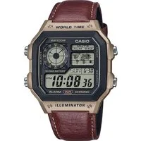 CASIO TIMELESS COLLECTION Chronograph AE-1200WHL-5AVEF, Quarzuhr, Armbanduhr, Herrenuhr, Lederarmband, Digitaluhr