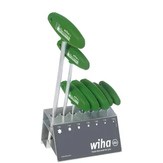 Wiha Stiftschlüssel mit Quergriff Set TORX 7-teilges Set mattverchromt im Werkbankständer - 01348
