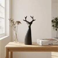 Antikas Wanddekoobjekt Hirschfigur Aluminium stilisiert, schwarz lackiert, H.29 cm