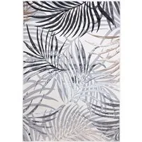 Mazovia Designteppich Modern Teppich für Wohnzimmer- Beige Creme mit Gold, 80 x 150 cm, Glänzende,Palmenzweige Feder,Modern,Höhe 10 mm,Weich,Pflegeleicht