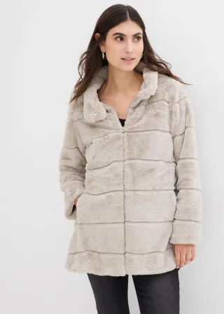bonprix Kuschelige Felljacke für die Schwangerschaft, grau, Gr.36, Flauschige Umstandsjacke mit seitlichen Reißverschlüssen