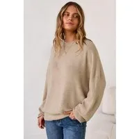 Arach&Cloz Strickpullover Damen Pullover Langarm Wolle Blend Rundhalsausschnitt Strickpullover Oversized Oberteile Strick Tops