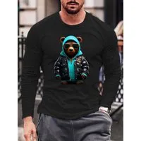RMK Langarmshirt Herren Longsleeve T-Shirt Langarm Rundhals Basic Gangster Teddybär aus Baumwolle