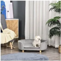 PawHut Tierbett Hundebett mit Holländischer Samt Schaumstoff, Holländischer Samt, Hellgrau 86 x 55 x 33 cm