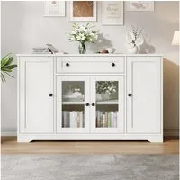 Merax Sideboard mit 4 Türen, 2 Glastüren, 1 Schublade und verstellbaren Einlegeböden (1 St., 138 x 40 x 83 cm (L x B x H), Kommode Wohnzimmerschrank Aufbewahrungsschrank mit schwarzem Rundgriff