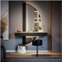 Vicco Schminktisch Melisa, Eiche/Schwarz, 120 cm mit Beleuchtung und Hocker (2-St)
